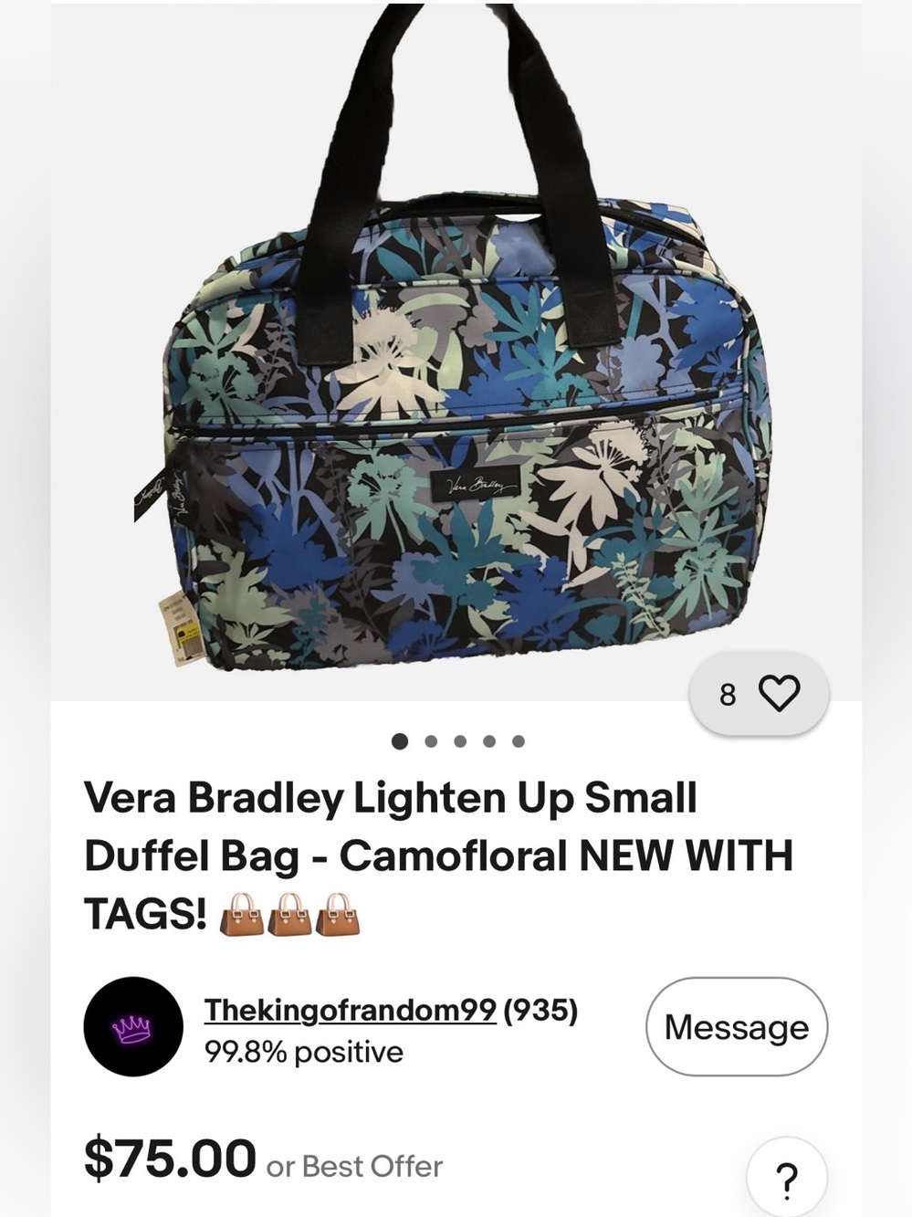 Vera Bradley Camofloral Small Duffel - Blue Teal Floral